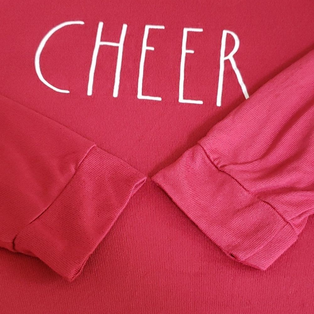 Rae Dunn Top Womens L L/S Red Knit Shirt Cheer Spellout Holiday Minimalst - Picture 6 of 7